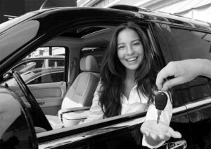 woman happy getting her keys after transport