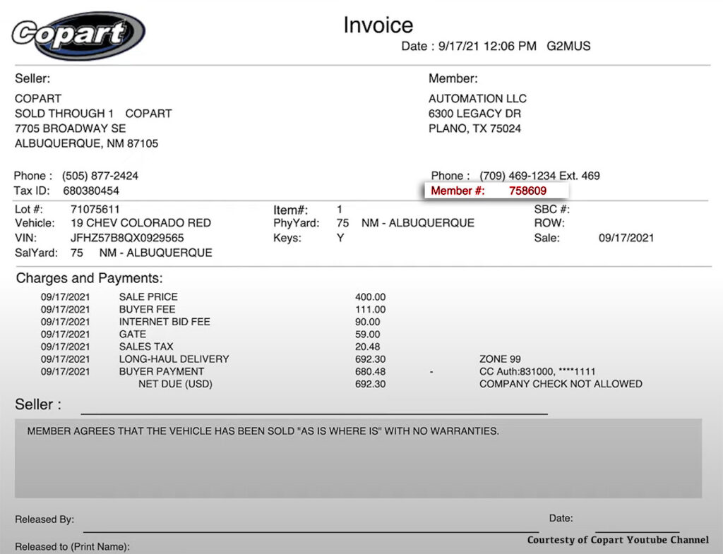 copart buyer number location highlighted