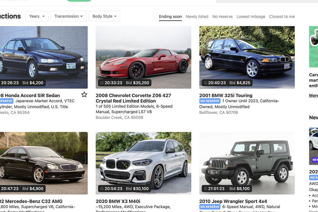 cars and bids online auction site