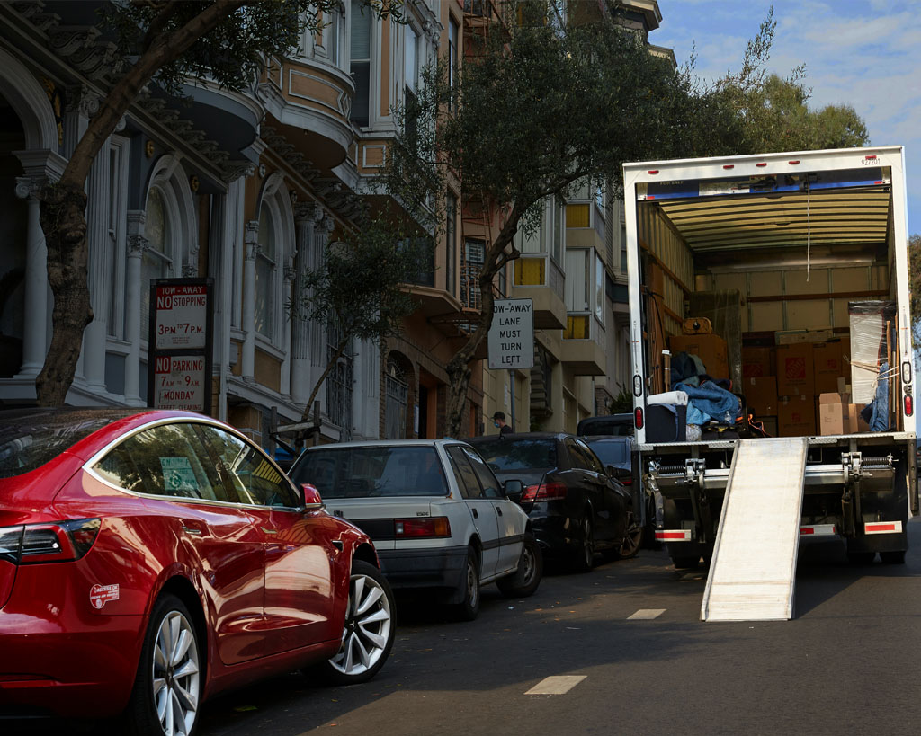 moving company taking car and household